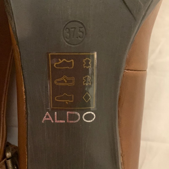 COPY - NWOT Aldo caramel brown leather pumps with stacked heels and toe buckles. - Picture 7 of 8